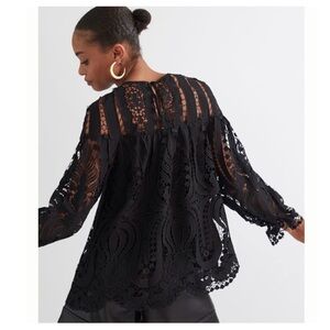 Anthropologie Delfi Embroidered Lace Blouse Black Lined Elegant Chic Size Small